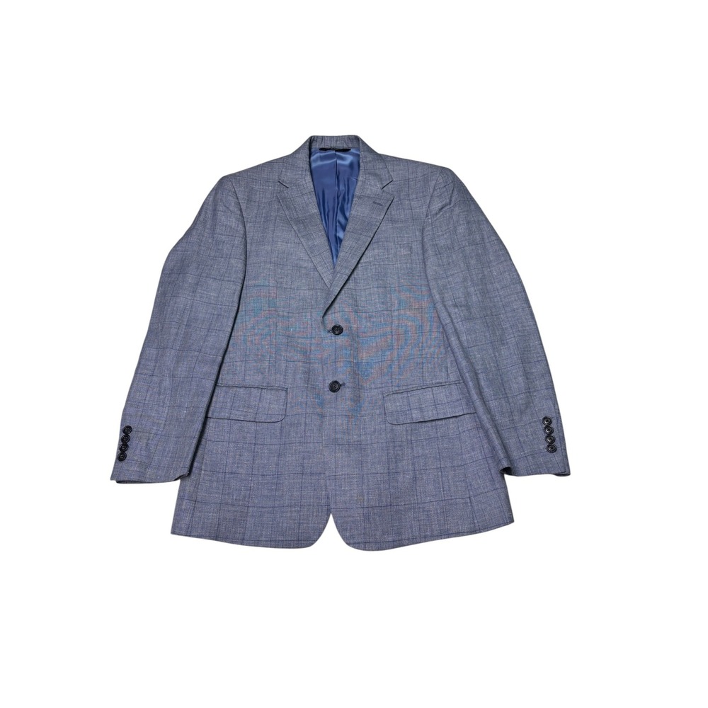 Jos A Bank Mens 38S Blue Glen Plaid Wool Linen Silk Tailored Fit Sport Coat